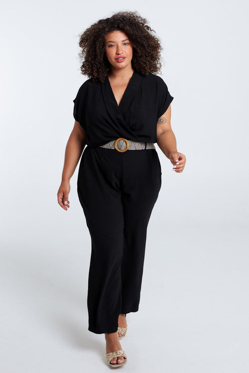 Eénkleurige jumpsuit met riem-Paprika-7
