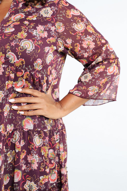 Robe à volant imprimé floral-Paprika-3