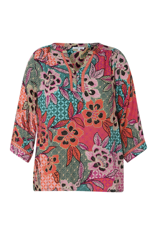 Bloes van viscose met bloemenprint-Paprika-10