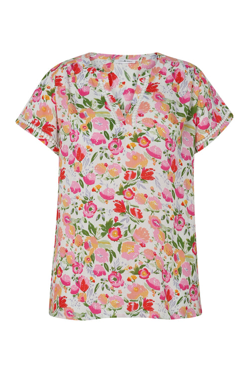 Bloes van viscose met bloemenprint-Paprika-10
