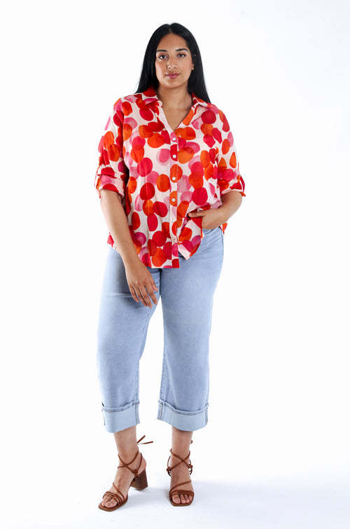 Blouse van katoen met ronde print-Paprika-6