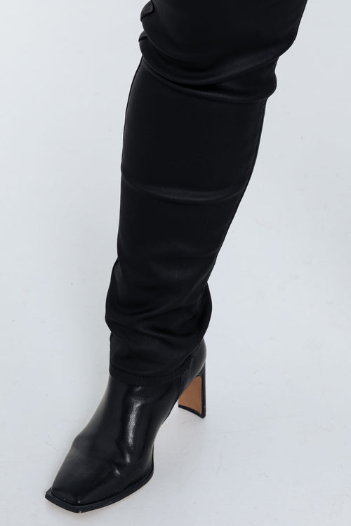 Slim gecoate jegging met fijne riem-Paprika-5