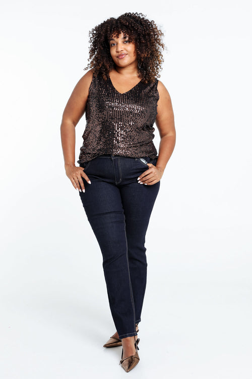 Effen, rechte top met pailletten-Paprika-9