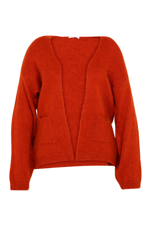 Effen, open cardigan in zacht mohair-Paprika-10