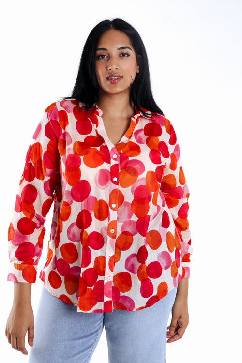 Blouse van katoen met ronde print-Paprika-1