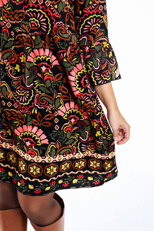 Korte jurk van bedrukt viscose met folkprint-Paprika-5