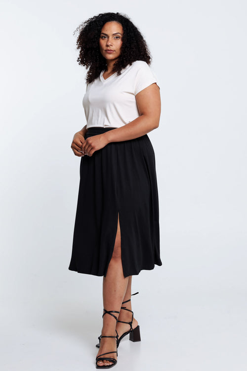 Halflange, effen rok met split-Paprika-7