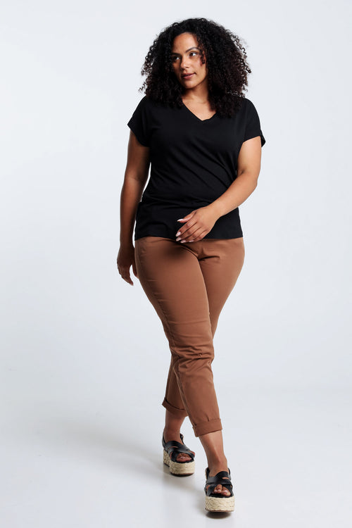 Effen T-shirt in viscose-Paprika-8