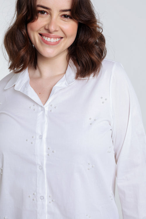 Chemise en coton avec perles-Paprika-9