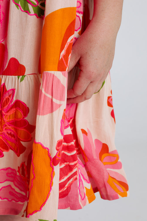 Korte jurk van viscose met bloemenprint-Paprika-6
