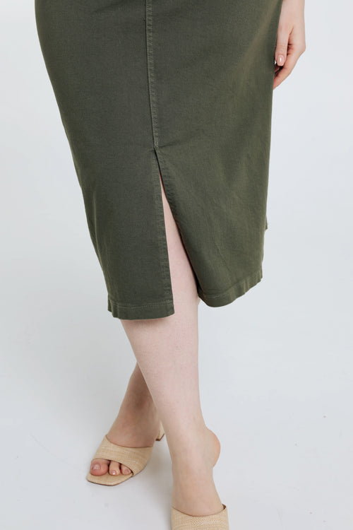 Halflange, effen rok met split vooraan-Paprika-5