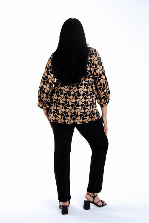 Blouse en viscose imprimé graphique bicolore-Paprika-2