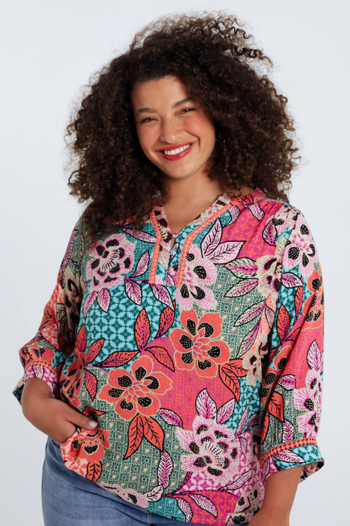 Bloes van viscose met bloemenprint-Paprika-1