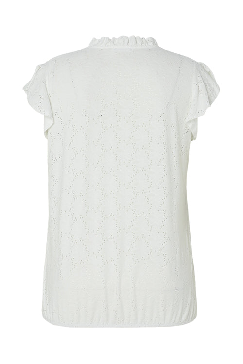Effen kanten T-shirt met ruffles-Paprika-11