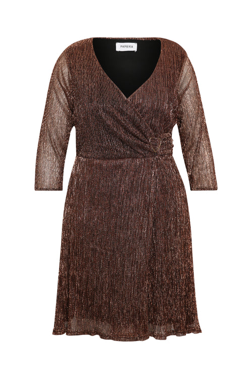 Effen geplooide jurk met lurex-Paprika-10