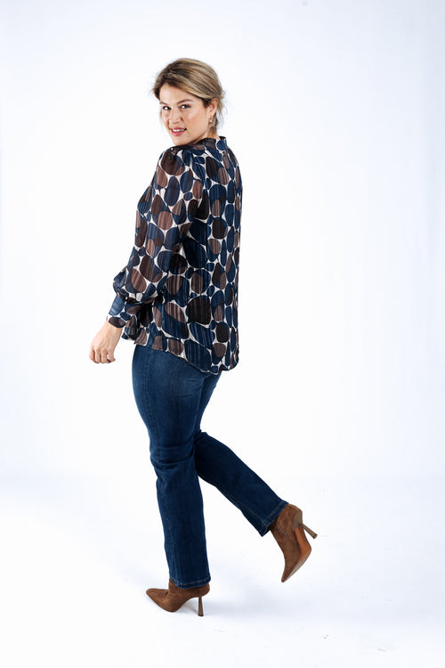 Blouse met rondjesprint en folieprint-Paprika-2