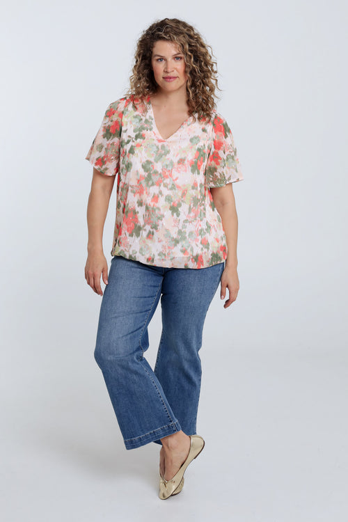 Bloes met bloemenprint en lurex-Paprika-7