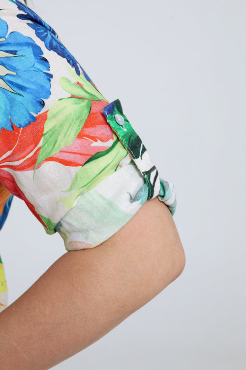 Linnen en viscose tuniek jurk met bloemenprint-Paprika-6