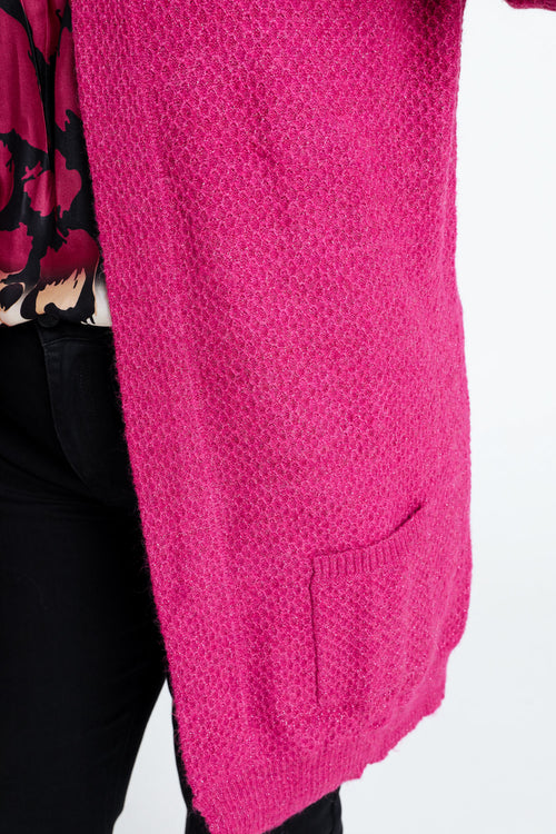 Lange, effen cardigan met sjaalkraag en decoratieve knopen-Paprika-6