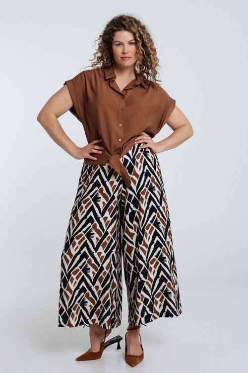 Brede viscose broek met etnische print-Paprika-7