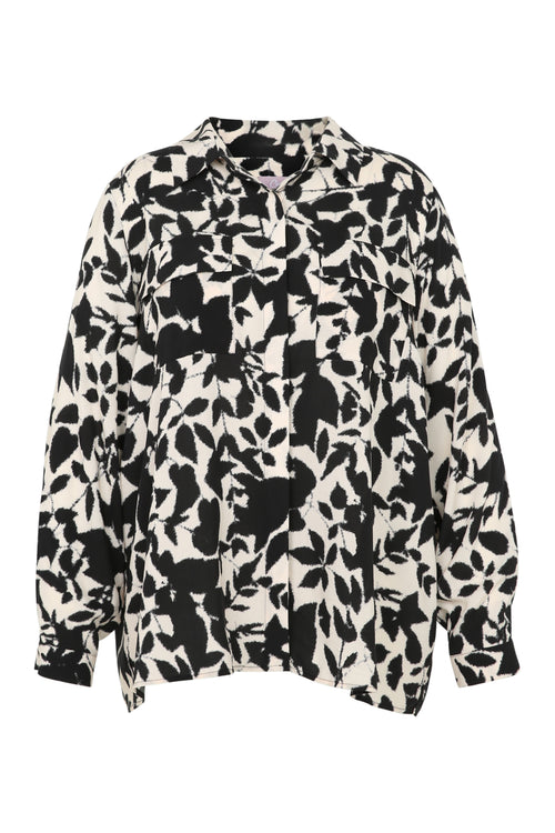 Hemd in viscose met tweekleurig bloemenmotief-Paprika-10