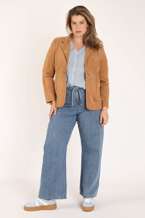 Effen blazer met suède-effect-Paprika-8
