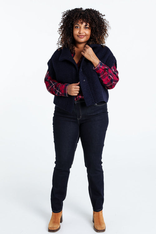 Kort, effen vest zonder mouwen met opstaande kraag-Paprika-7