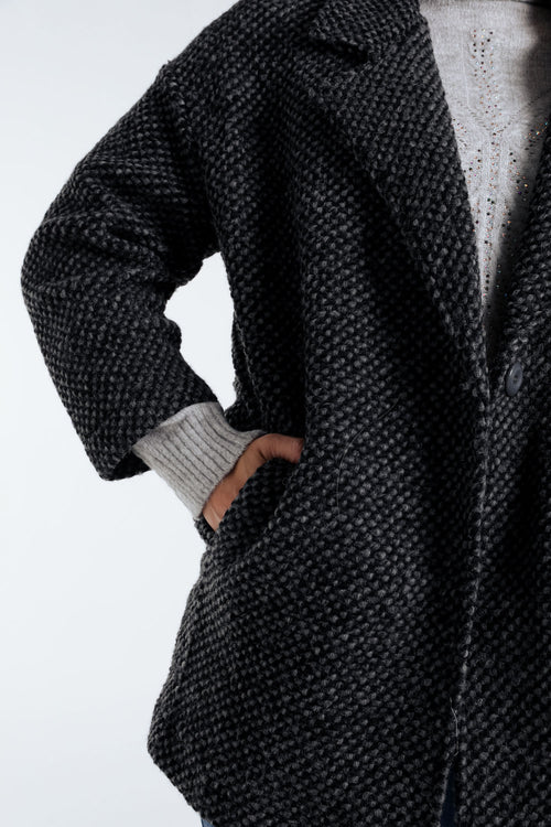 Manteau uni en tissu moucheté avec laine-Paprika-6