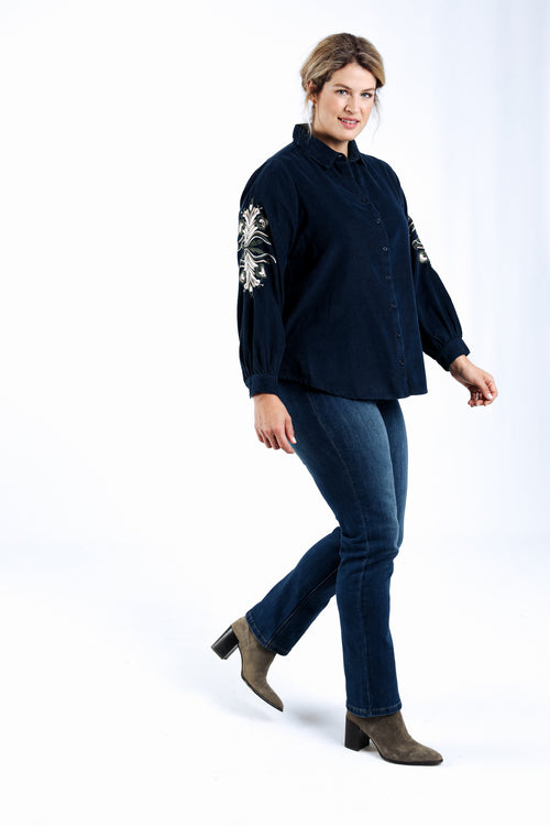 Overhemd van fluweel met borduursels-Paprika-5