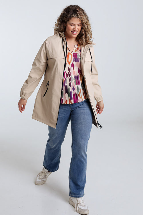 Effen mid-length regenjas met capuchon-Paprika-8