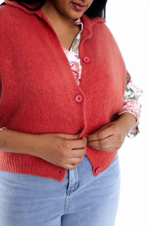 Effen korte cardigan-Paprika-5
