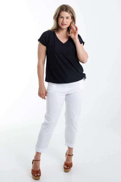 Effen kanten T-shirt met bloemmotief-Paprika-7