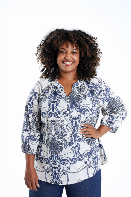 Blouse van katoen met bloemenprint-Paprika-1