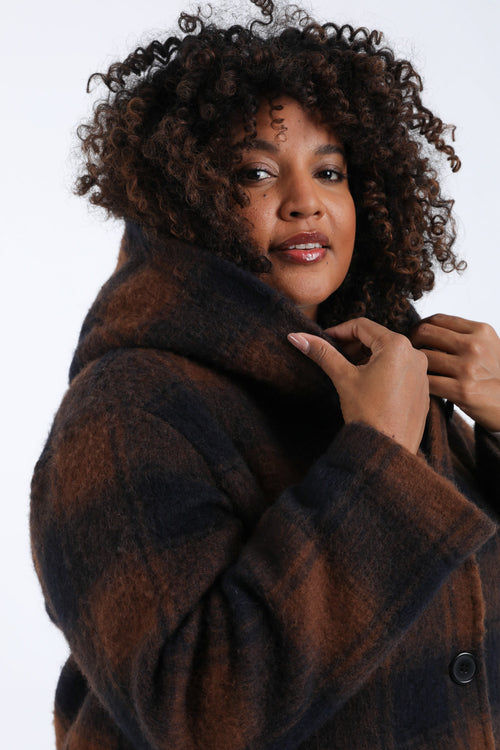 Manteau en laine à carreaux avec capuche-Paprika-7