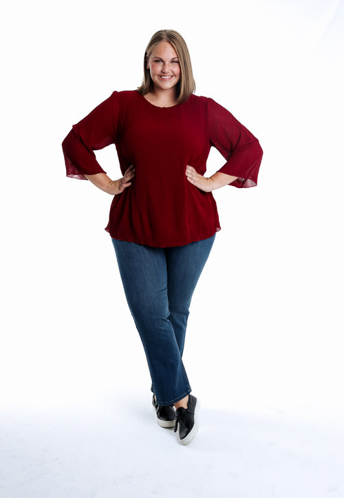 Effen geplooide blouse-Paprika-5