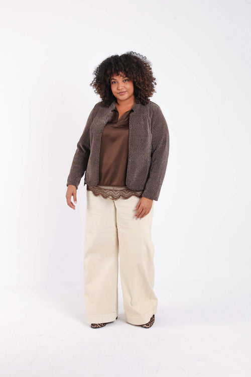 Bicolor jacquard jasje met lurex-Paprika-8