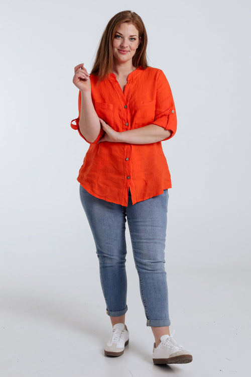  Effen linnen blouse-Paprika-9