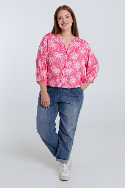 Blouse van viscose met palmprint-Paprika-7