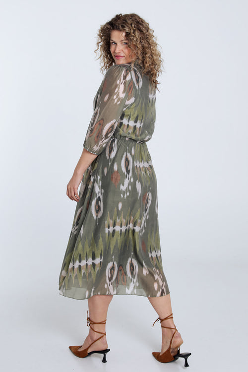 Lange jurk van viscose met etnische print-Paprika-2