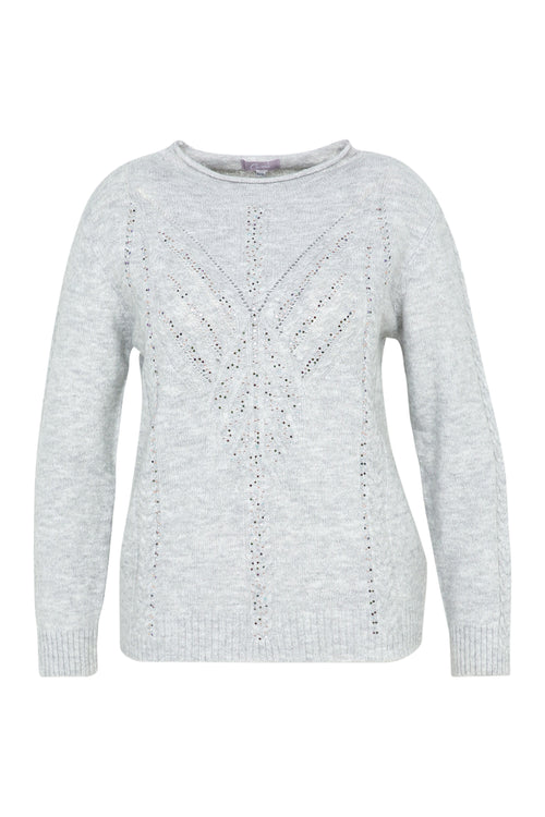 Effen trui met kabel- en strassdetails-Paprika-10