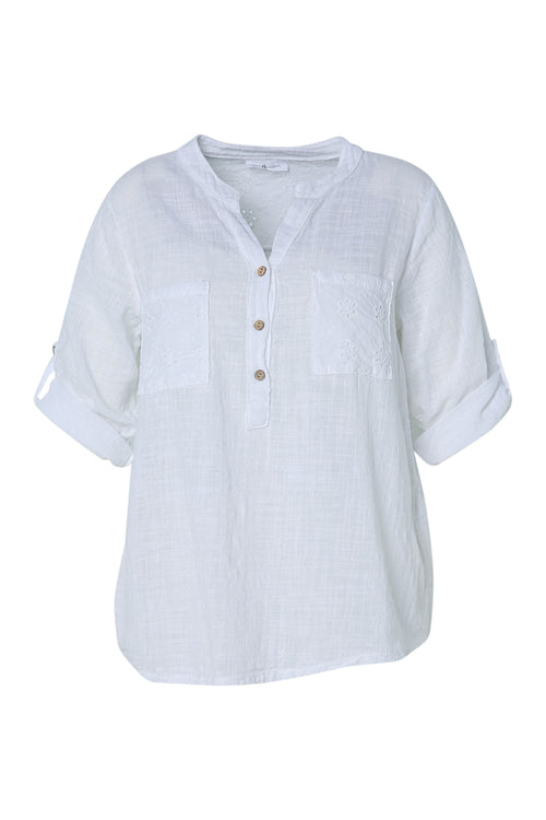Blouse van effen katoen gaas-Paprika-10