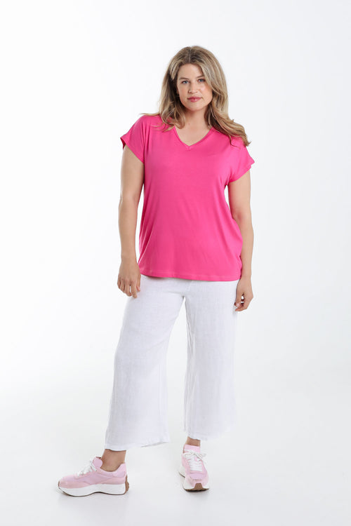 Effen T-shirt in viscose-Paprika-7