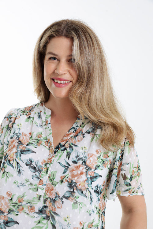 Bloemdruk blouse en plumetis-Paprika-4