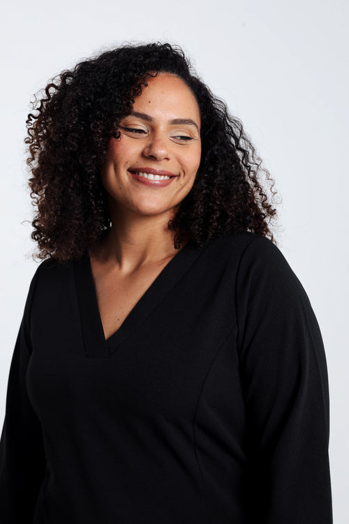 Korte, effen jurk in crêpe met zakken-Paprika-5