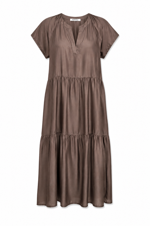 Robe longue unie à volants-Paprika-1