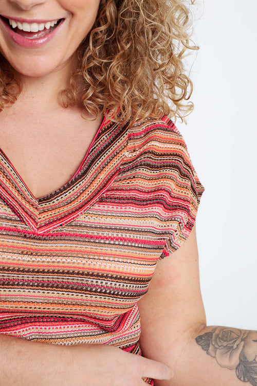Gestreept kanten T-shirt-Paprika-4