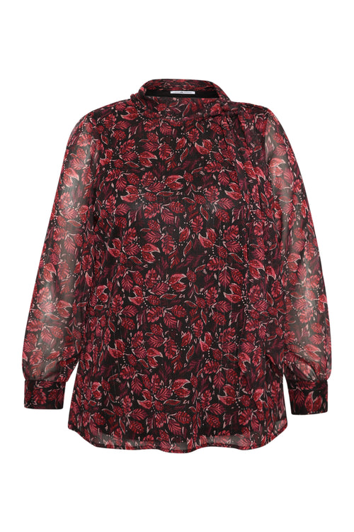 Blouse lavallière imprimé feuilles avec lurex-Paprika-1