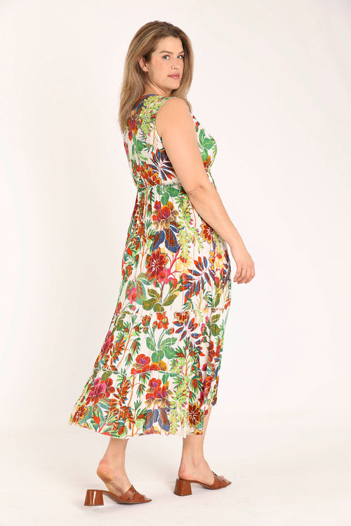 Jurk van viscose met bloemenprint en lurex-Paprika-2