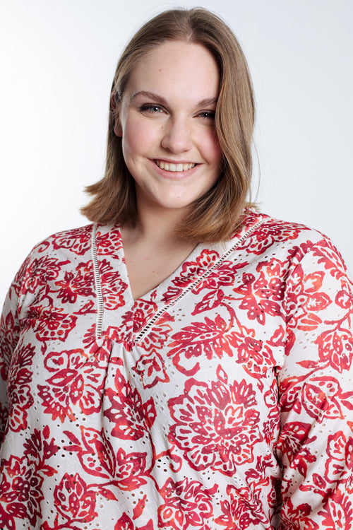  Geborduurd T-shirt met bloemenprint-Paprika-3