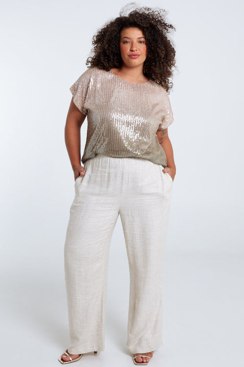 Linnen en viscose broek met lurexdetail-Paprika-7